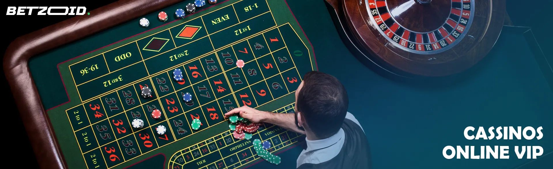 O crupiê coloca as fichas na mesa da roleta.