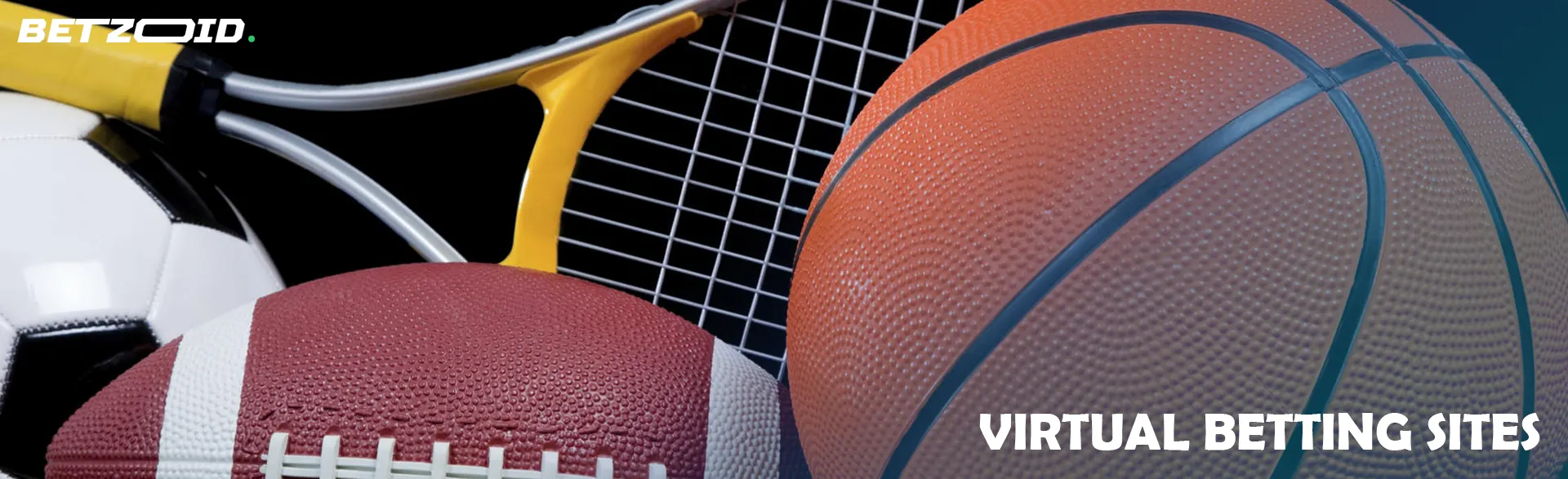 Various sports equipment on a dark background.