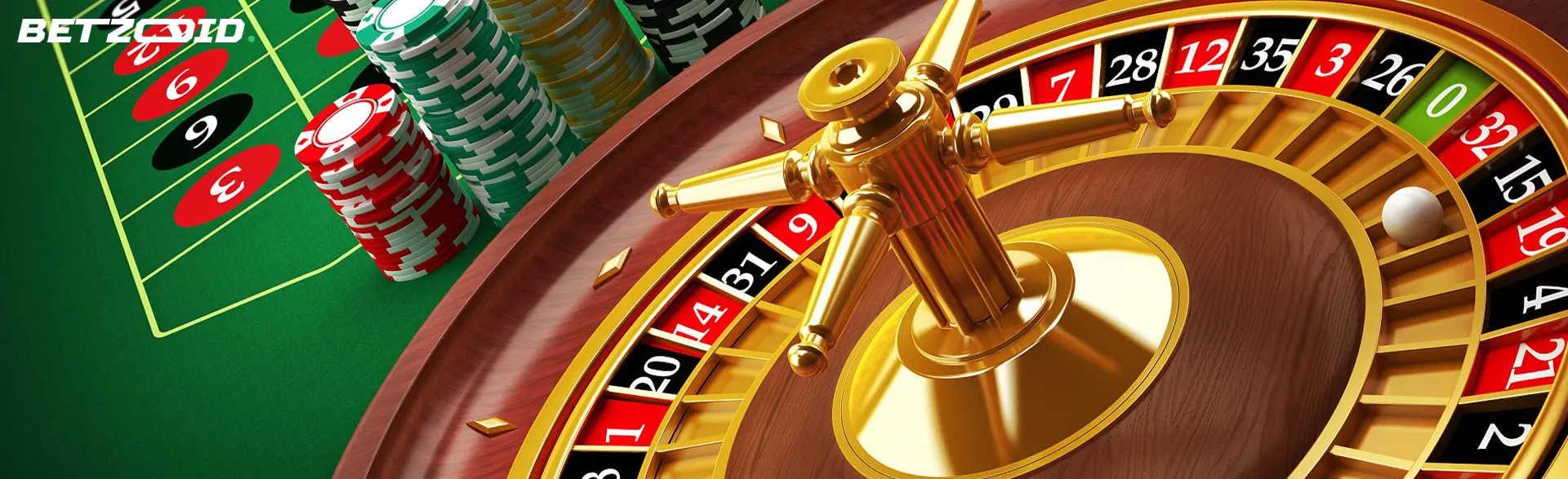 Virtuelles Rouletterad neben Casino-Chips.