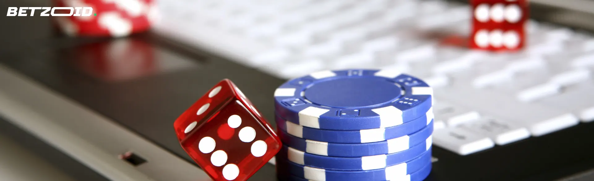 Chips and dice on the keyboard.