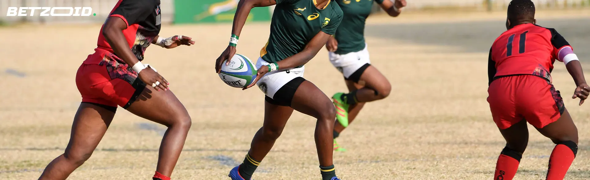 Rugby players during an active game.